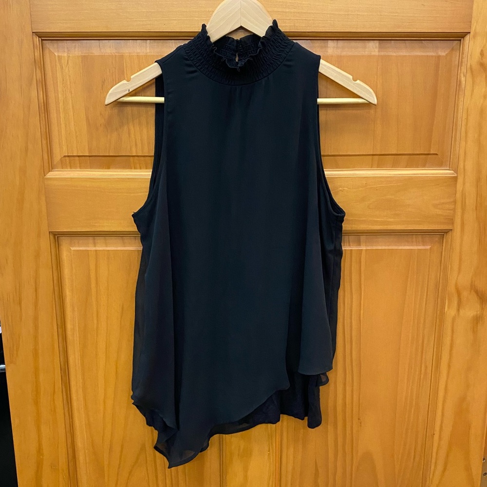 iZ Byer sleeveless mock neck asymmetrical hem, lined top